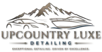 Logo with a car, boat, and mountains above the text “Upcountry Luxe Detailing. Exceptional Detailing.”.